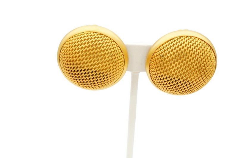 Vintage Clip On Earrings Gold Tone Mesh