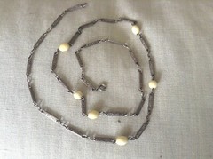 Vintage Sterling Silver Stamped Link Necklace Off White Bead Stations 25″ 13.06g