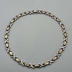 VTG 925 Sterling Silver Gold Vermeil XO Link 15.5” Chain Necklace Mexico 55g