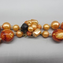 Vintage Hong Kong Necklace MCM Beaded Orange Brown Double Strand 19 Inch
