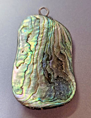 Vtg Large Abalone Shell Pendant Flat 2.25in- B23