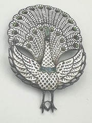 Vtg Siam Sterling Silver Peacock Brooch – Niello Enamel Thai Bird Pin – As Is –