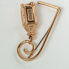 Vintage Rose Gold Tone Brooch Swinging Lantern Trombone Clasp Art Moderne 1940s