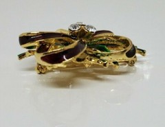 Rhinestone Enamel Green and Red Christmas Bow Brooch Pin Pendant 2″