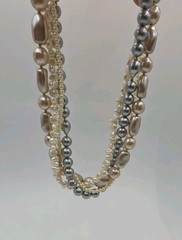 Vintage Faux Pearl Multistrand Round Baroque White Champagne Grey Statement 19.5