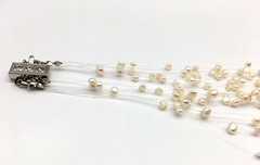 Floating Fresh Water White Pearls 3+ Strands ST Rhinestone Clasp 17″ Neckace