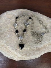 Sterling Silver Arya Black Onyx Quartz Collar Necklace black white silver
