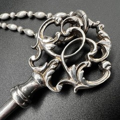 Heavy Sterling Silver Victorian Skeleton Key 3.5” On 16” Italy Bead Chain 41.4g