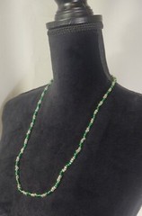 Vtg Hand Beaded Necklace Green Clear Beads Silver Tone Closure Costume Jewelry