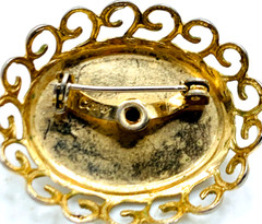 VTG Coro Faux Pearl Salmon Color Enamel Filigree 1950s 1960s Brooch