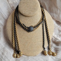 Vitg 80s Napier Lariat Necklace Gold Gunmetal 6 Chain Tassel Statement Runway