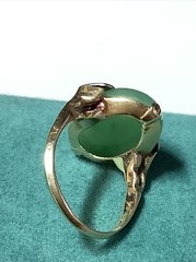 Beautiful Vintage 14K Yellow Gold & Platinum Jade Diamond Ring sz 5.25 Read!