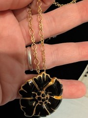 Vintage Necklace Lot Of 3 Venetian Glass Enamel Bezel Set Crystal Floral Layer