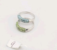 Vtg Ring Set 2pc Sz 9 Green Blue Cubic Zirconia Stackable 18KGE Fashion Jewelry