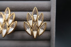 Vtg Yves Saint Laurent Spiked Leaf Design Crystal Earrings Signed Beautiful