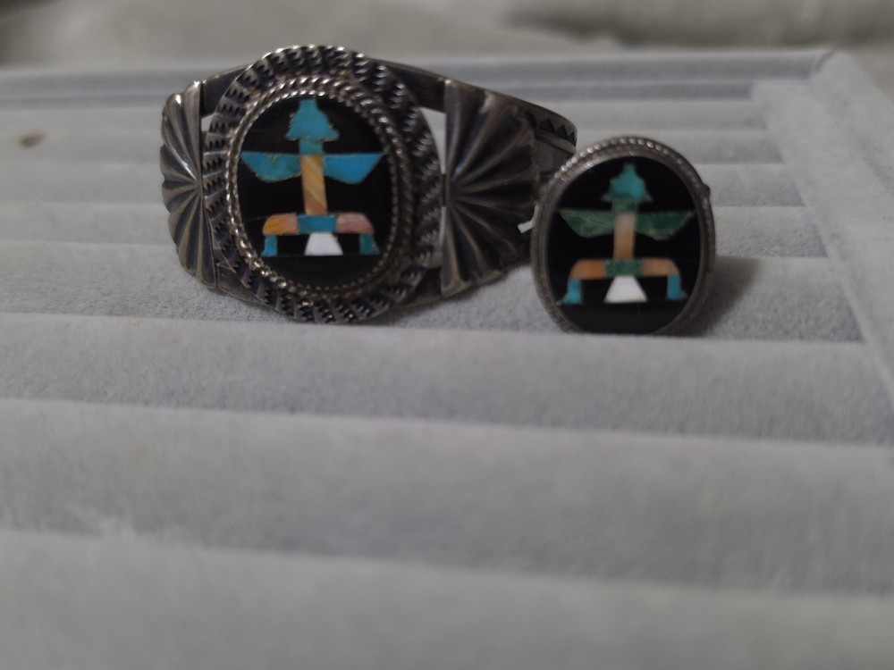 Antique John Leekity Sterling Bangle And Ring Zunu Set Crica 1930’s-40’s.