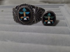 Antique John Leekity Sterling Bangle And Ring Zunu Set Crica 1930’s-40’s.