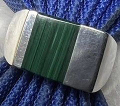 Malachite Sterling Silver 0.925 VINTAGE Men’s 7/16″ N to S BAND RING size 10.75