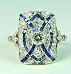 Vintage Art Deco Round Lab Created Diamond Engagement 14K White Gold Filled Ring