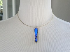 Vintage Sterling Silver 925 Modernist Glass Slide Choker Necklace 17″
