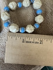 Vintage Blue Plastic & Faux Stone Lucite Bead Long Necklace Jewelry 40”