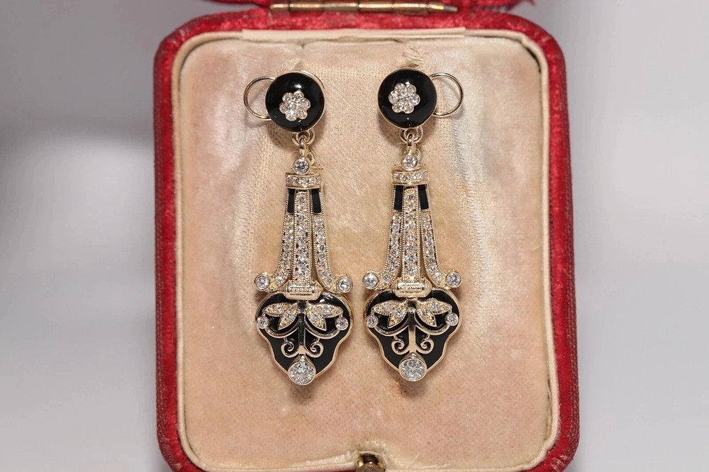 Round Cut 2CT Lab Created Diamond Earringt Vintage Art Deco 14K Yellow Gold Over