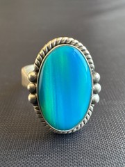 Vintage 925 Sterling Silver Blue Green Stone Ring Adjustable Size