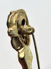 Vtg Sword Saber Brooch Dress Coat Kilt Pin Gold Tone AB Blue Rhinestone 3.5 In
