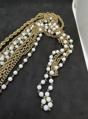 Vintage metal and Pearlesque Necklace Choker Nice clasp Costume Jewelry