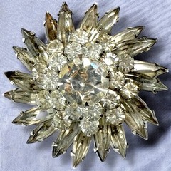 Rhinestone Starburst Brooch Atomic Smoky Gray Vintage Mid Century Pin