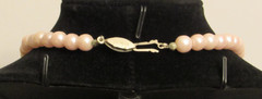 Beautiful Vintage Faux Pink Pearl Necklace 18″ Clasp Stamped D.B. Metal