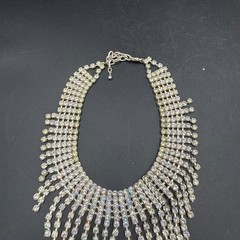 Vintage Rhinestone Tassel Necklace Fringe Bib Statement Jewelry