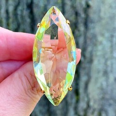 VINTAGE HUGE MASSIVE STATEMENT 10K GOLD MARQUISE LEMON GREEN QUARTZ CITRINE RING