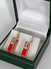Vintage 1990-s 14 Ct Rolled Gold Zircons/Red Enamel Earrings-Hallmarked 585 RG