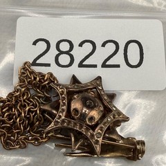 Vintage Victorian Chain Brooch Gold Tone Woman’s Hand Sun READ