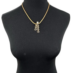 MESH gold-tone pendant necklace – vintage white milk glass & rhinestone drops