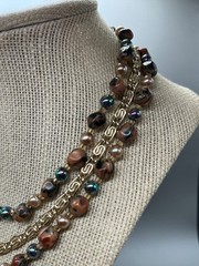 multi-strand faux pearl browns black, gold-toned beaded necklace Japan 16″ bl03