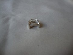 VINTAGE 1980s CHUNKY WHITE TOPAZ CRESCENT MOON STERLING SILVER 925 SLIDE PENDANT