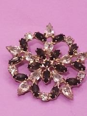 Vtg Signed b david Dark Amber & Clear Rhinestone Brooch Clip Earring Set In Box