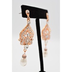 Crystal Dangle Earrings Rose Gold Rhinestone White Pearl Sparkling BinAK