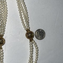 Trifari TM Vintage 3-Strand Faux Pearl with Gold Accents Jewelry Necklace 15”