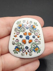 Vintage Enamel on Copper Florals and Hearts Brooch