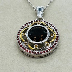 Sterling Silver 925 Open Work Crystal Round Signed NF Pendant Chain Necklace JTV