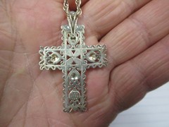 Vintage Sterling & 12K Black Hills Gold Cross Pendant & Sterling Necklace in Box