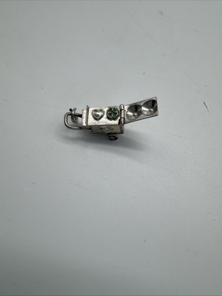 Vintage Sterling 3D Movable Love & Luck Enamel Ice Cream Cart Bracelet Charm 1.5