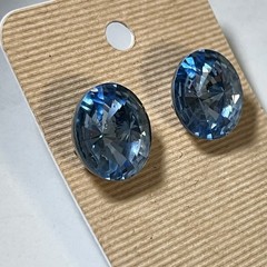 Vtg Weiss sky Blue Rivoli Rhinestone Silver-tone Earrings Clip On Round Bling!