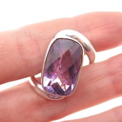 925 Sterling Silver Vintage Real Amethyst Modernist Ring Size 8.75