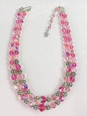 Vintage Vendome Faceted Pink AB & Rhinestone Multi Strand Necklace