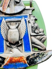 Antique French Egyptian Revival Winged Scarab Galalith Enamel Pendant Necklace