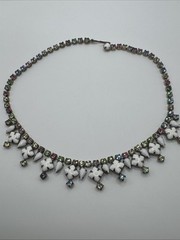 White Milk Glass Rhinestone Pastel Pink Green Blue Yellow Necklace